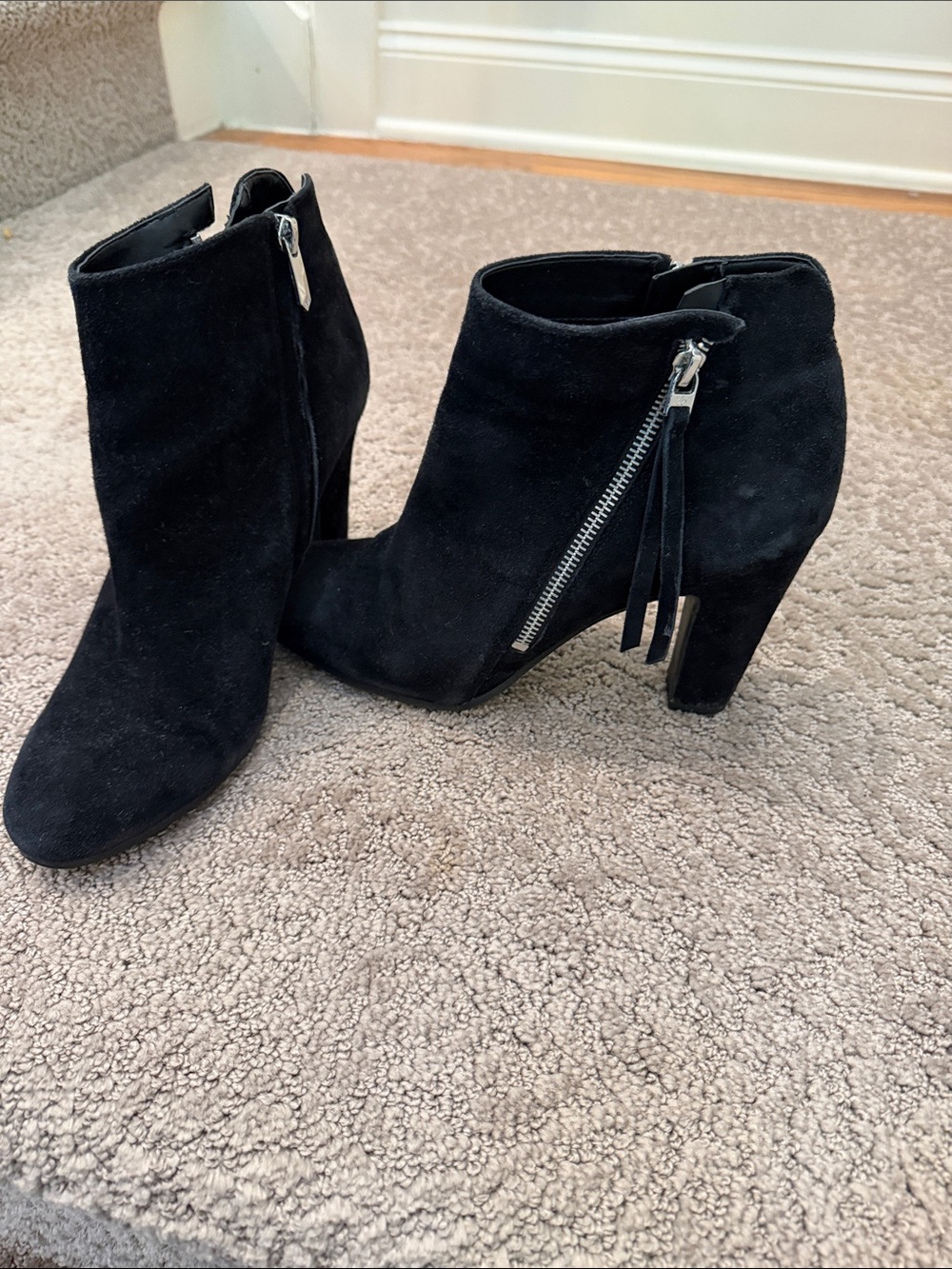 Sam Edelman Black Suede Ankle Booties with Side Zip Accent